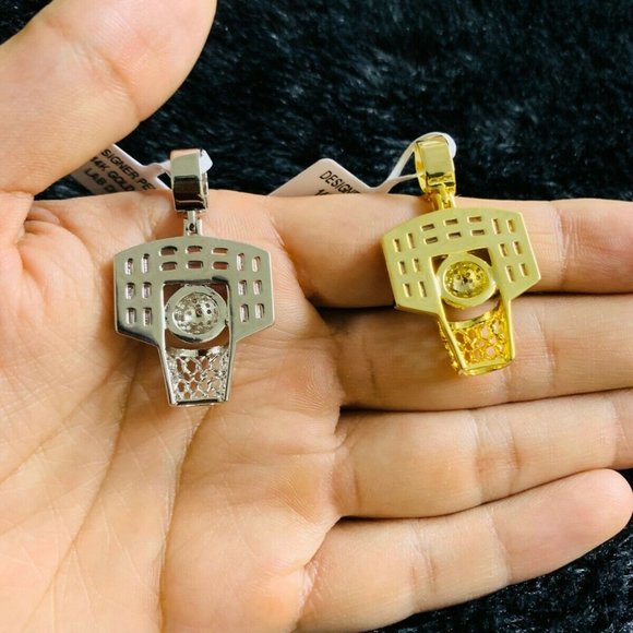 14k Gold Finish Basketball with Hoop Pendant Chain - Picture 2 of 3